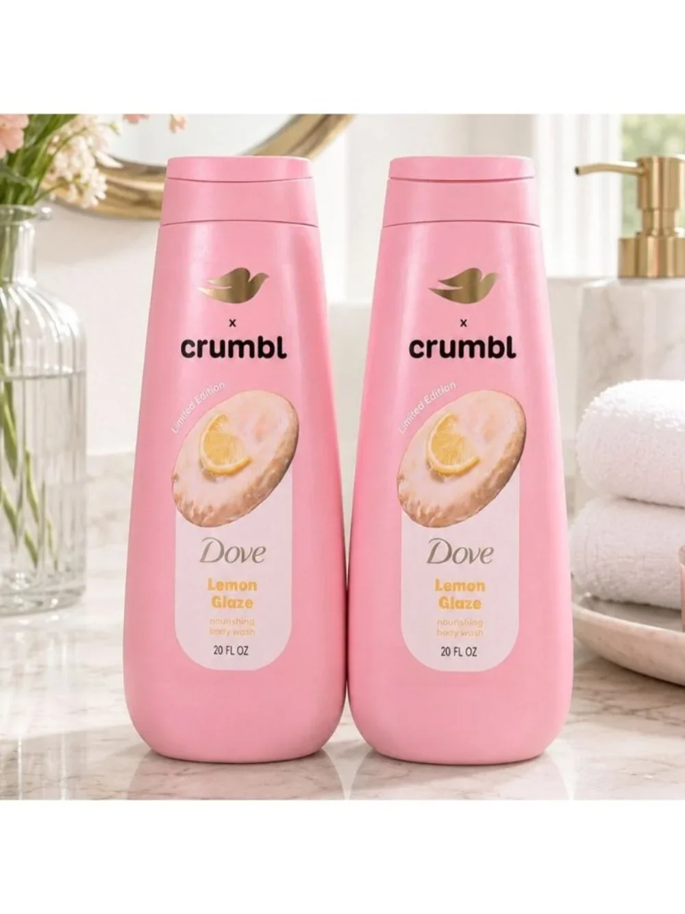 Dove x Crumbl Lot Of 2 Lemon Glaze Body Wash 20 oz - Limited Edition - NEW
